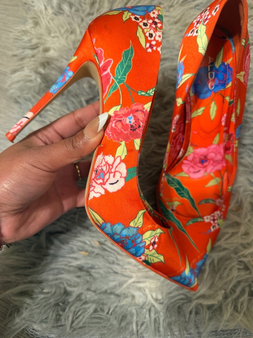 ALDO Red Floral Pointed Toe Stiletto Heels - Picture 3 of 5